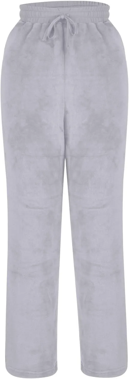 Womens Fuzzy Fleece Sweatpants Winter Warm Wide Leg Lounge Pants Comfy Soft Sherpa Pajama Sleepwear with Pockets