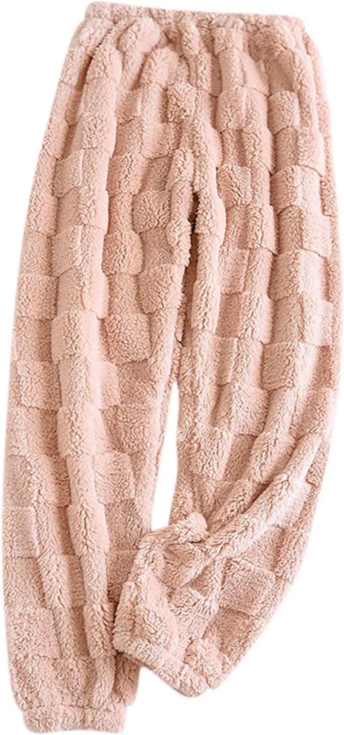 Women's Fuzzy Pajama Pants Soft Comfy Warm Fleece Lounge Trousers Long Pants Sleepwear Sleep Home Pants with Pockets