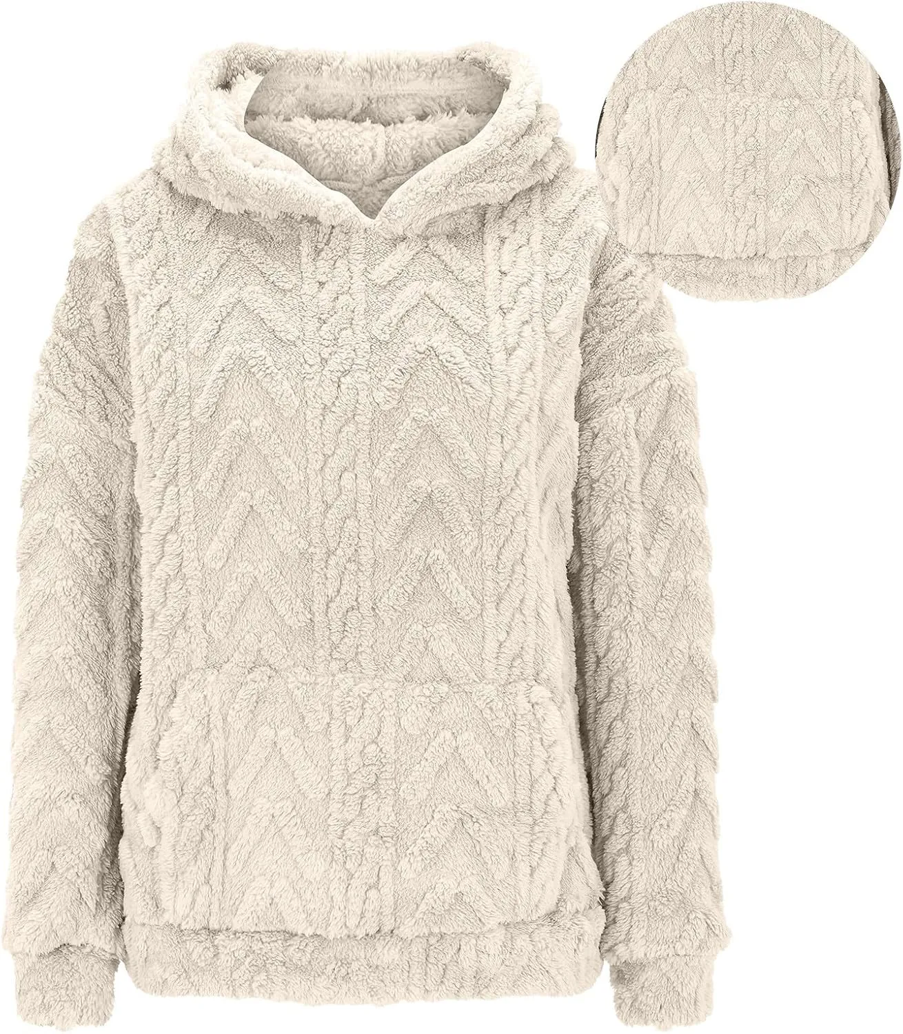 Womens Fuzzy Sherpa Pullover Hoodie Sweatshirts Long Sleeve Sport Front Pocket Sweaters Fall Outwear Winter Hooded