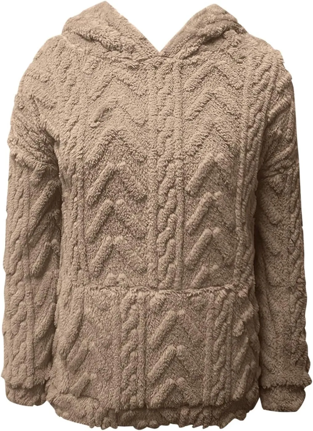 Womens Fuzzy Sherpa Pullover Hoodie Sweatshirts Long Sleeve Sport Front Pocket Sweaters Fall Outwear Winter Hooded
