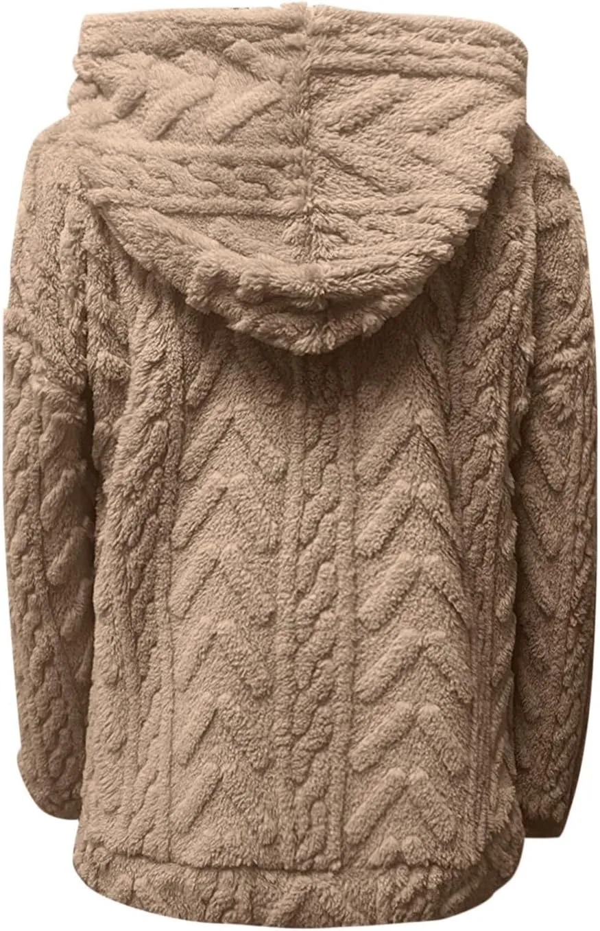 Womens Fuzzy Sherpa Pullover Hoodie Sweatshirts Long Sleeve Sport Front Pocket Sweaters Fall Outwear Winter Hooded