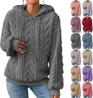 Womens Fuzzy Sherpa Pullover Hoodie Sweatshirts Long Sleeve Sport Front Pocket Sweaters Fall Outwear Winter Hooded