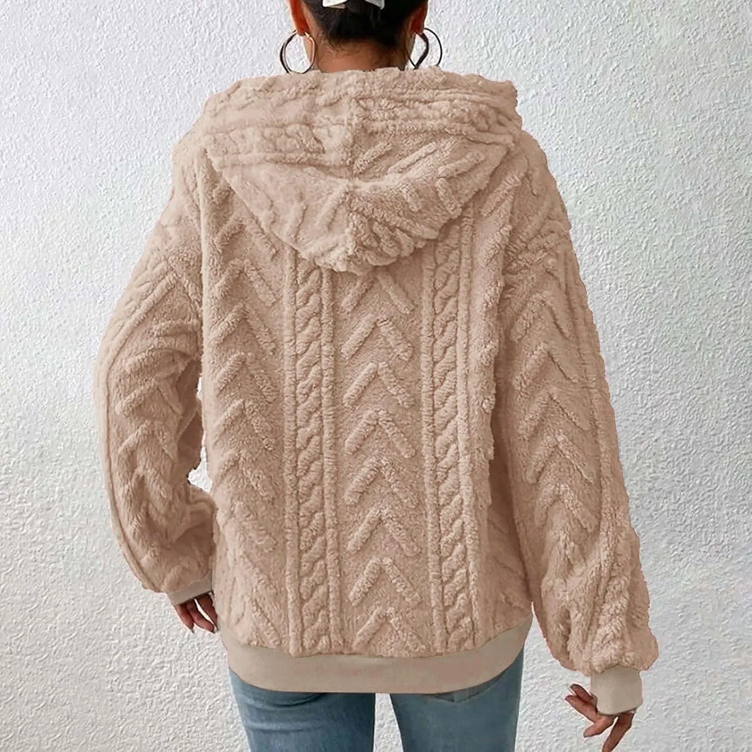 Womens Fuzzy Sherpa Pullover Hoodie Sweatshirts Long Sleeve Sport Front Pocket Sweaters Fall Outwear Winter Hooded