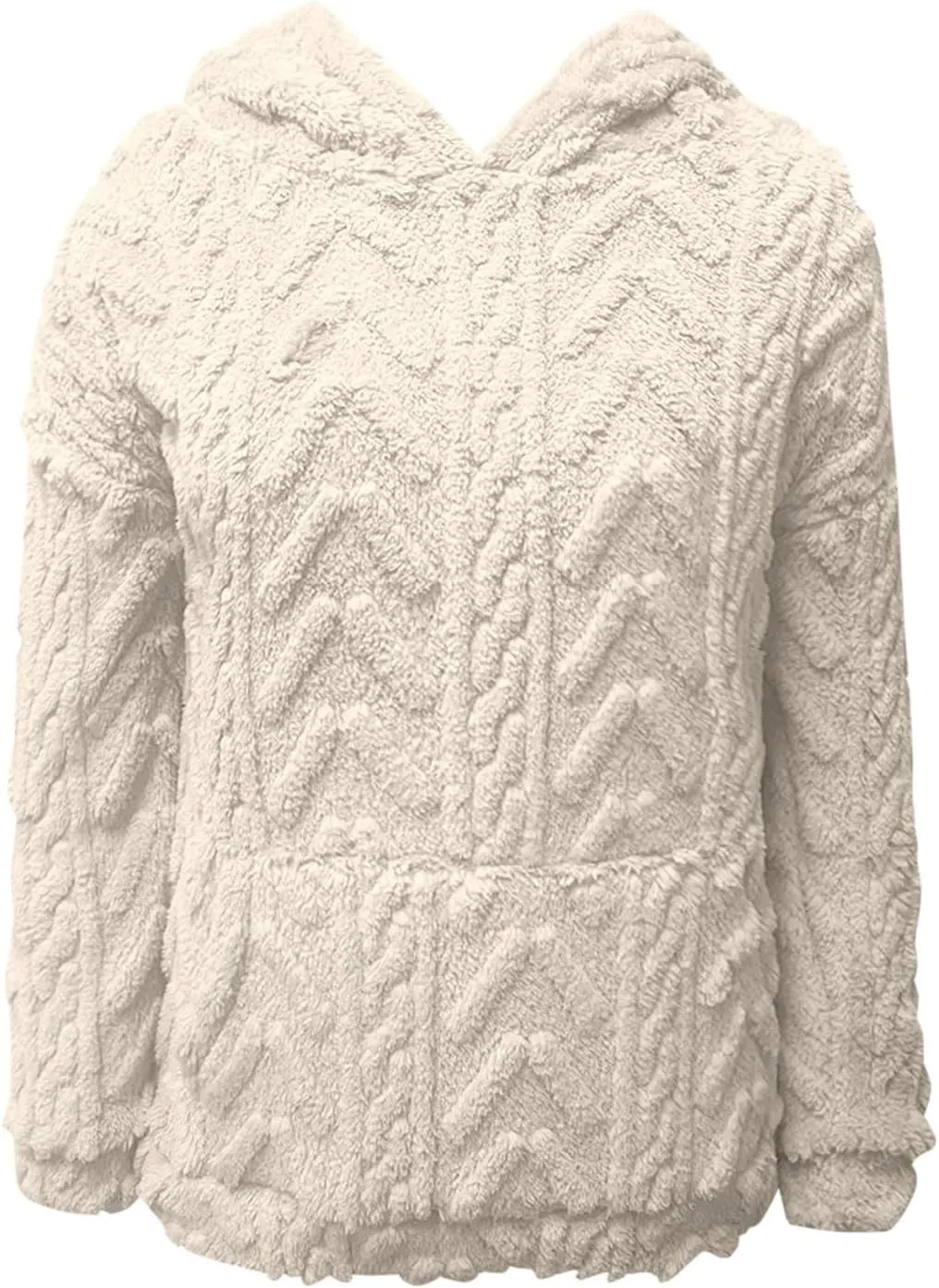 Womens Fuzzy Sherpa Pullover Hoodie Sweatshirts Long Sleeve Sport Front Pocket Sweaters Fall Outwear Winter Hooded