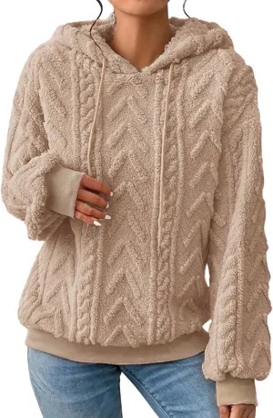 Womens Fuzzy Sherpa Pullover Hoodie Sweatshirts Long Sleeve Sport Front Pocket Sweaters Fall Outwear Winter Hooded