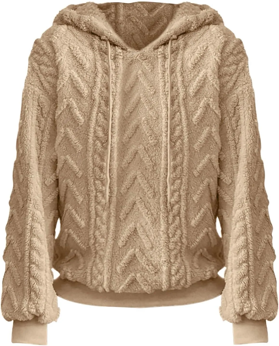 Womens Fuzzy Sherpa Pullover Hoodie Sweatshirts Long Sleeve Sport Front Pocket Sweaters Fall Outwear Winter Hooded