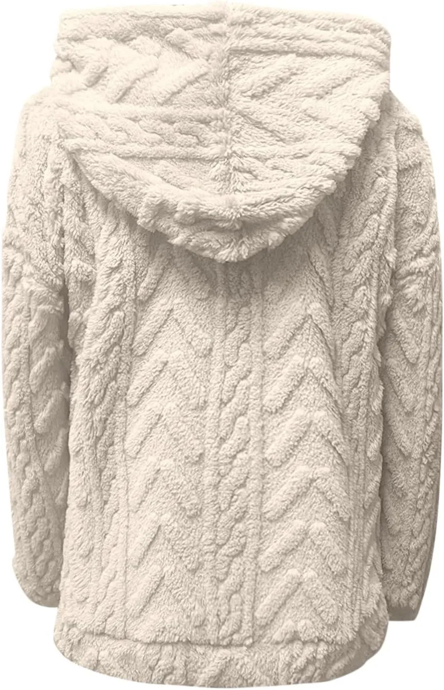Womens Fuzzy Sherpa Pullover Hoodie Sweatshirts Long Sleeve Sport Front Pocket Sweaters Fall Outwear Winter Hooded