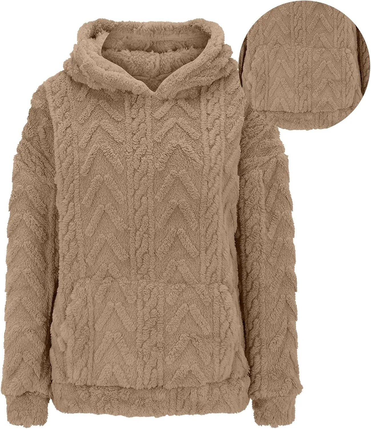 Womens Fuzzy Sherpa Pullover Hoodie Sweatshirts Long Sleeve Sport Front Pocket Sweaters Fall Outwear Winter Hooded