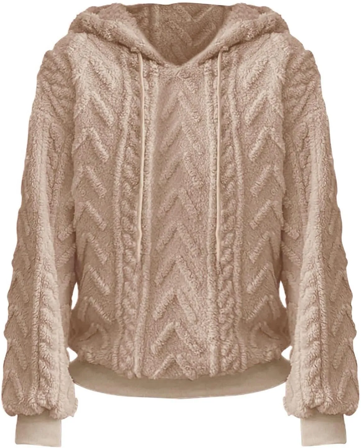 Womens Fuzzy Sherpa Pullover Hoodie Sweatshirts Long Sleeve Sport Front Pocket Sweaters Fall Outwear Winter Hooded