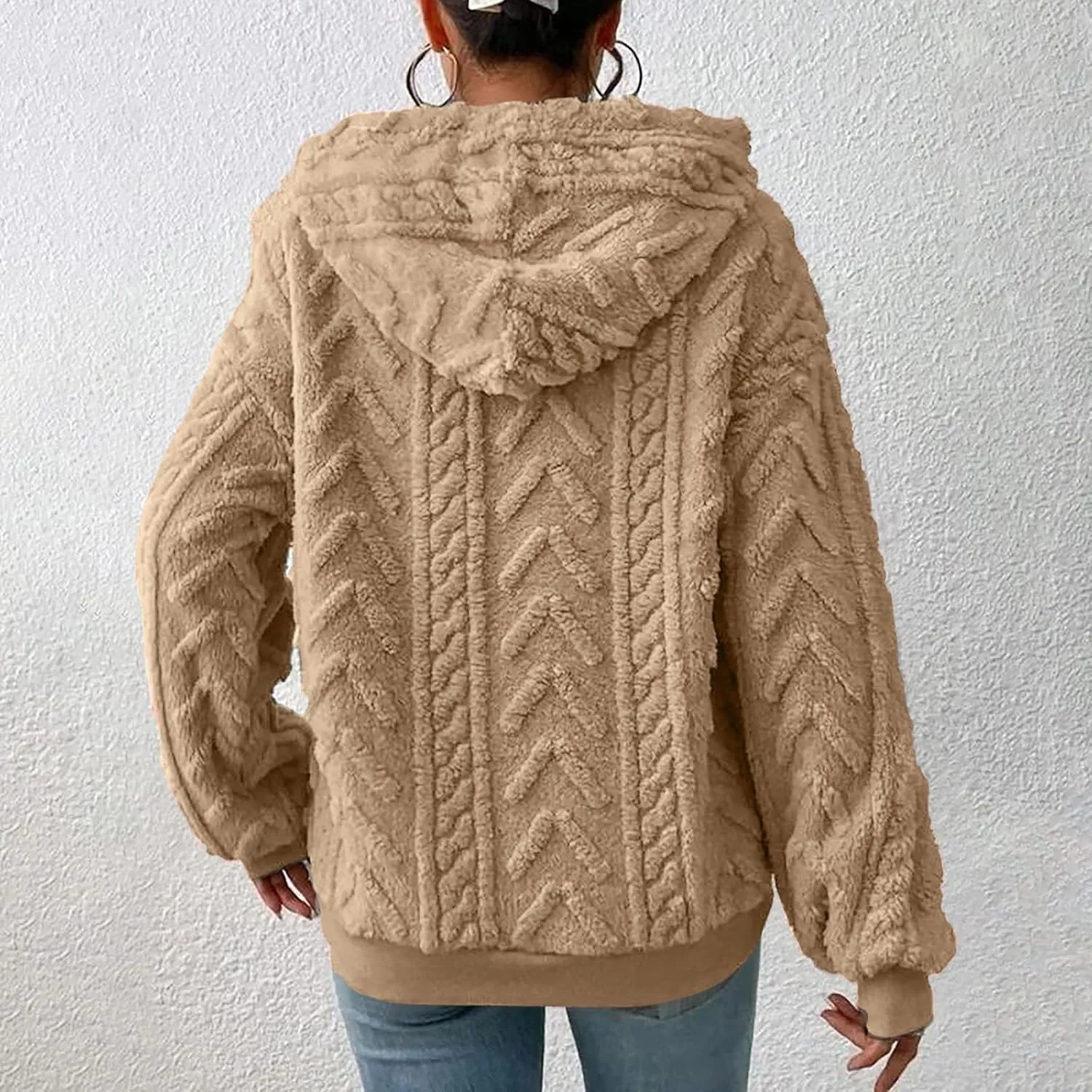 Womens Fuzzy Sherpa Pullover Hoodie Sweatshirts Long Sleeve Sport Front Pocket Sweaters Fall Outwear Winter Hooded