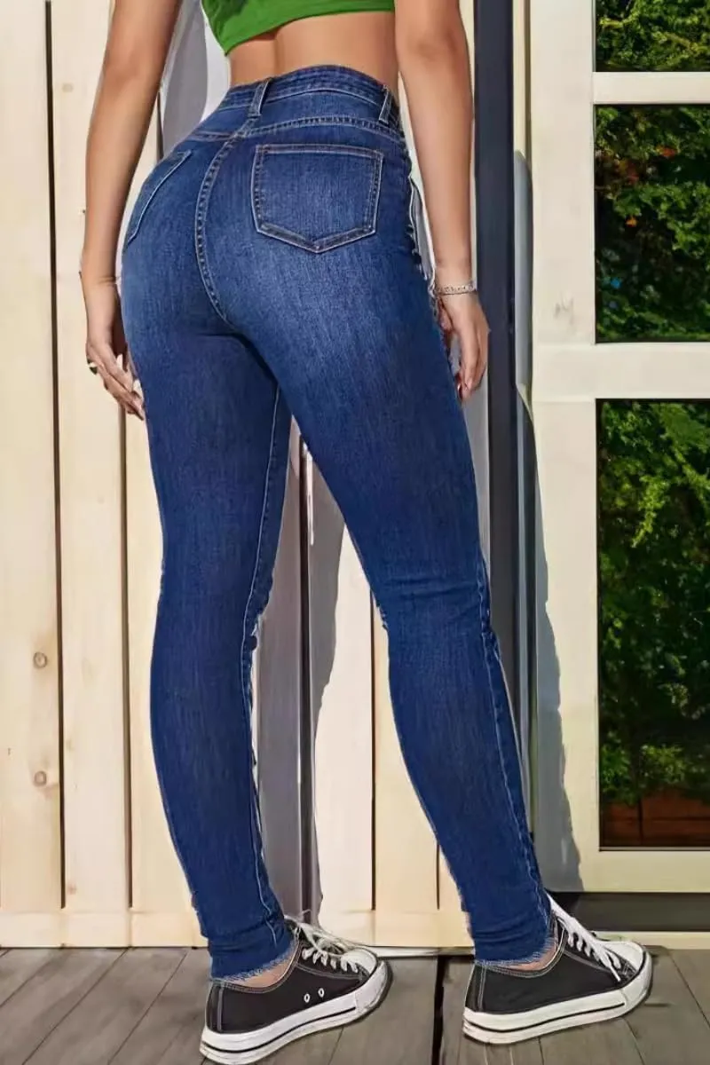 Women's High Rise Ripped Skinny Jeans Zipper Stretch Distressed Denim Pants