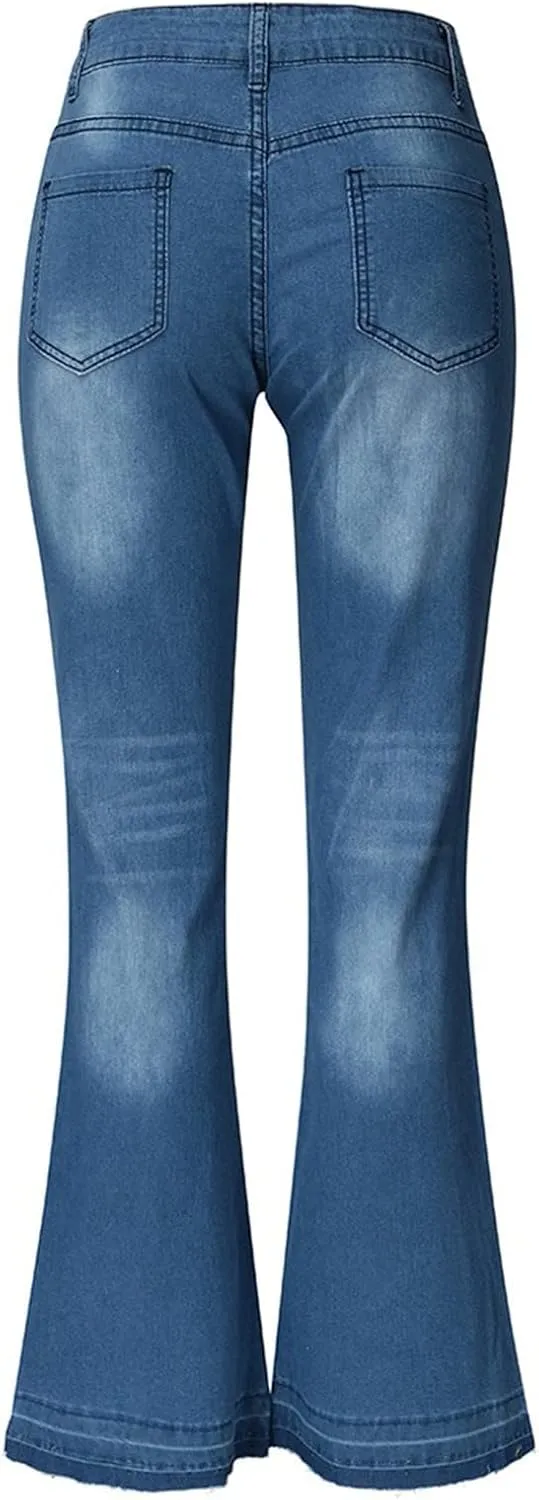 Womens High Waisted Jeans Flare Stretch Boyfriend Bootcut Casual Wide Leg Denim Pants Bell-Bottomed Jeans 2024