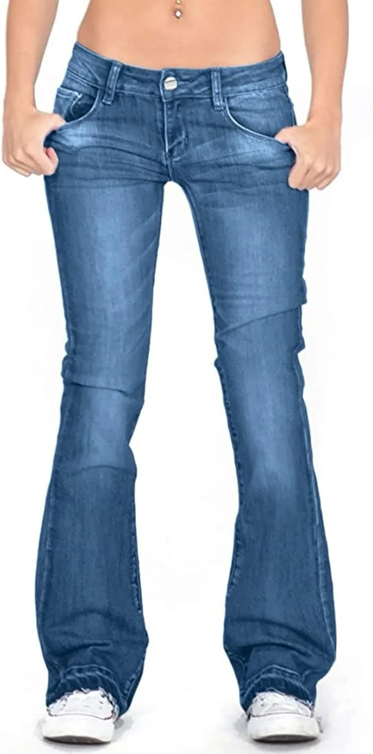 Womens High Waisted Jeans Flare Stretch Boyfriend Bootcut Casual Wide Leg Denim Pants Bell-Bottomed Jeans 2024