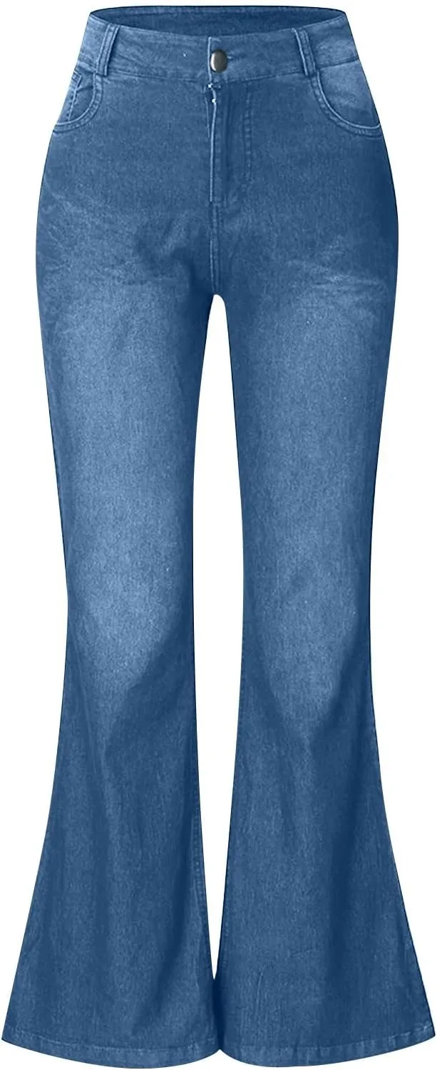 Womens High Waisted Jeans Flare Stretch Boyfriend Bootcut Casual Wide Leg Denim Pants Bell-Bottomed Jeans 2024