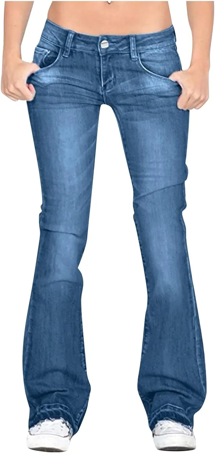 Womens High Waisted Jeans Flare Stretch Boyfriend Bootcut Casual Wide Leg Denim Pants Bell-Bottomed Jeans 2024