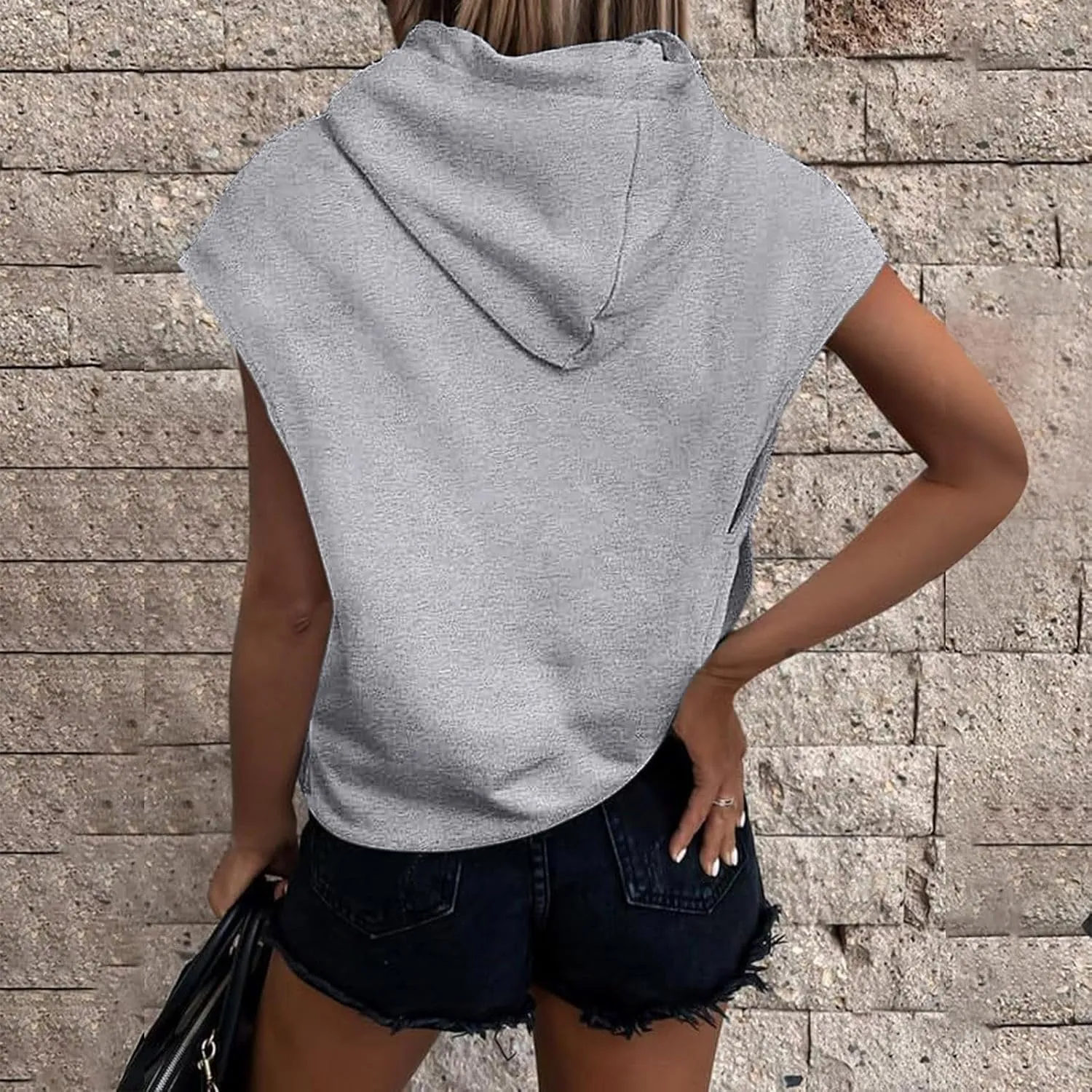 Women's Hoodies Casual Short Sleeve Drawstring Lightweight sports Hooded Sweatshirt Loose Pullover Tops with Pocket