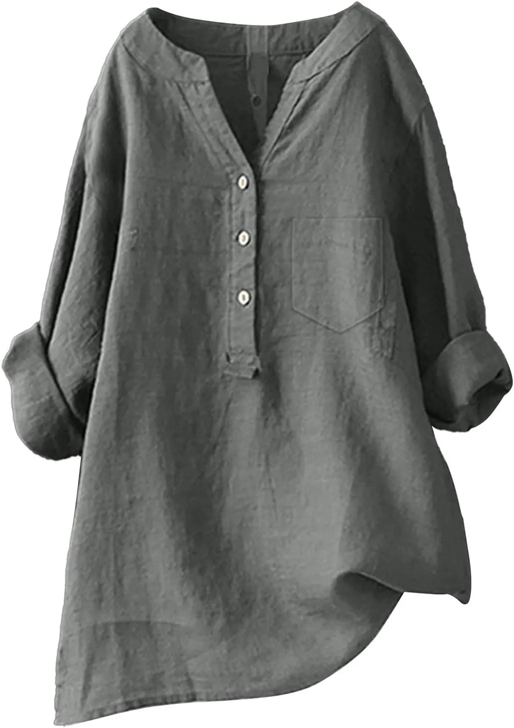 Womens Linen Gauze Shirts 2025 Summer 3/4 Sleeve Button Down Henley Neck Tops Dressy Casual Beach Y2k Blouses Tunics