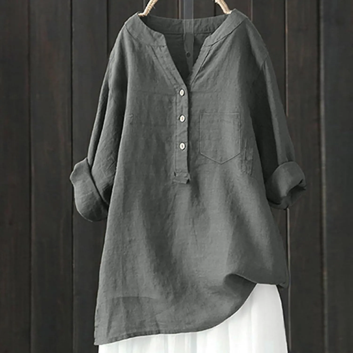 Womens Linen Gauze Shirts 2025 Summer 3/4 Sleeve Button Down Henley Neck Tops Dressy Casual Beach Y2k Blouses Tunics