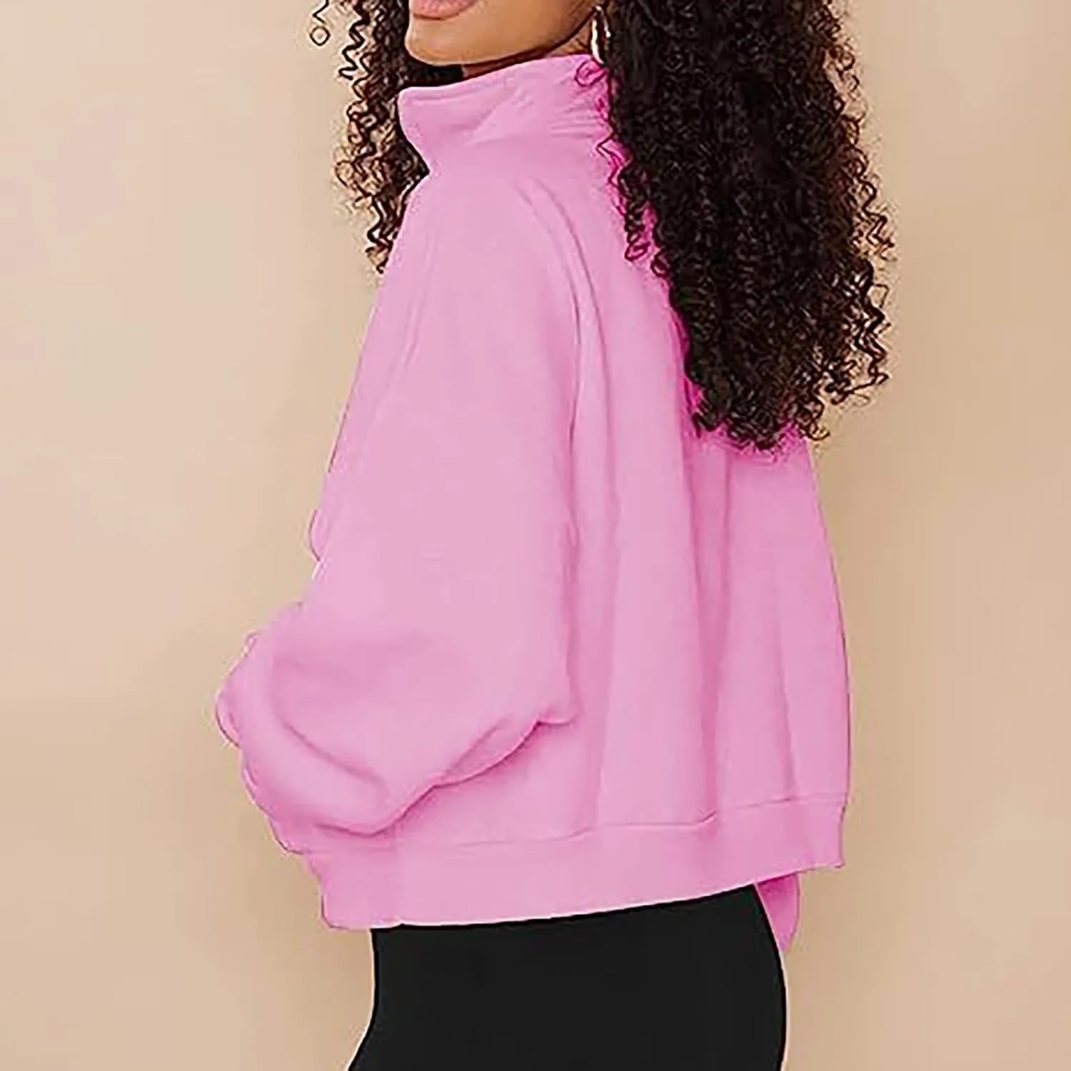 Womens Long Sleeve Solid Color Half Zip Sweatshirts Fall Winter Trendy Outfits Hoodies With Pockets Workout Pullover