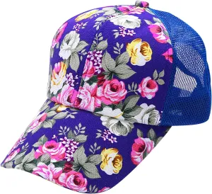 Women's Mesh Flower Print Sun Hat Fashionable Adjustable Floral Baseball Cap Casual Outdoor Sport Trucker Hat