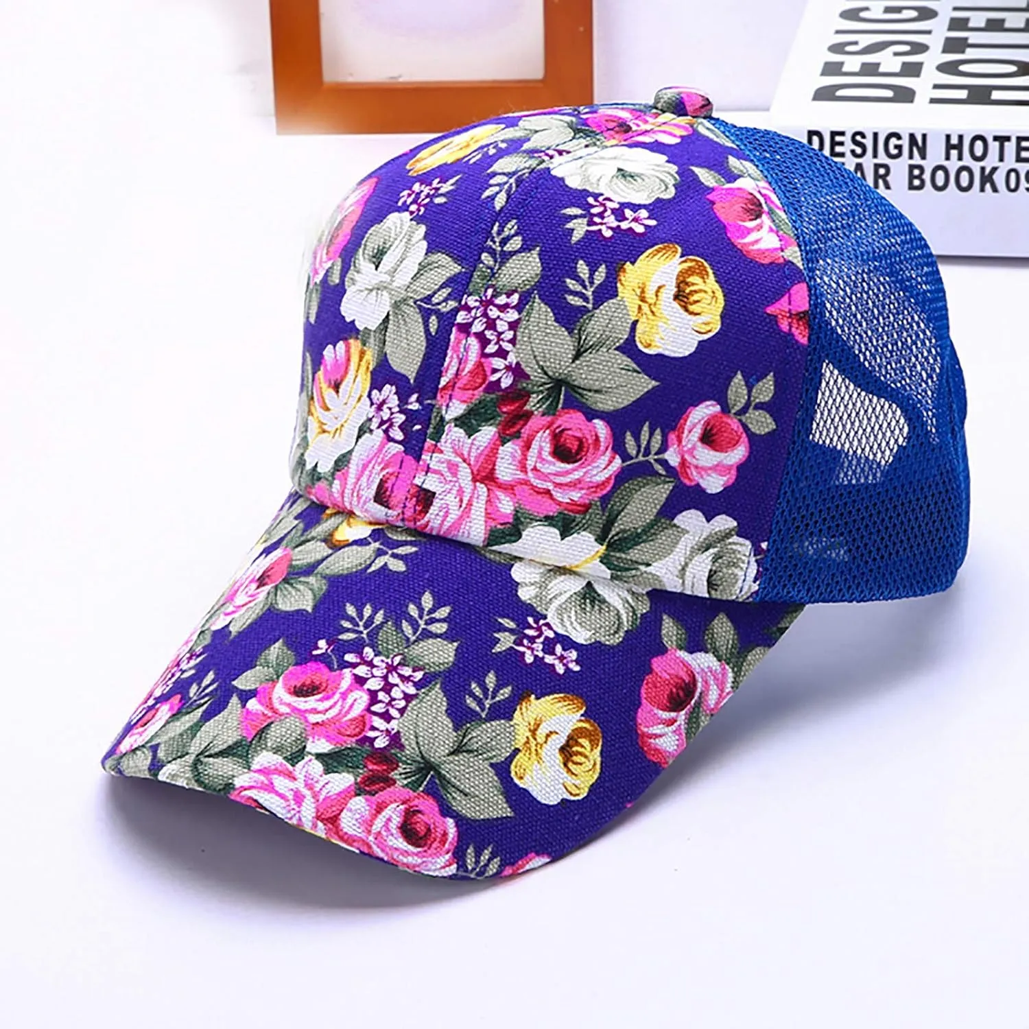 Women's Mesh Flower Print Sun Hat Fashionable Adjustable Floral Baseball Cap Casual Outdoor Sport Trucker Hat