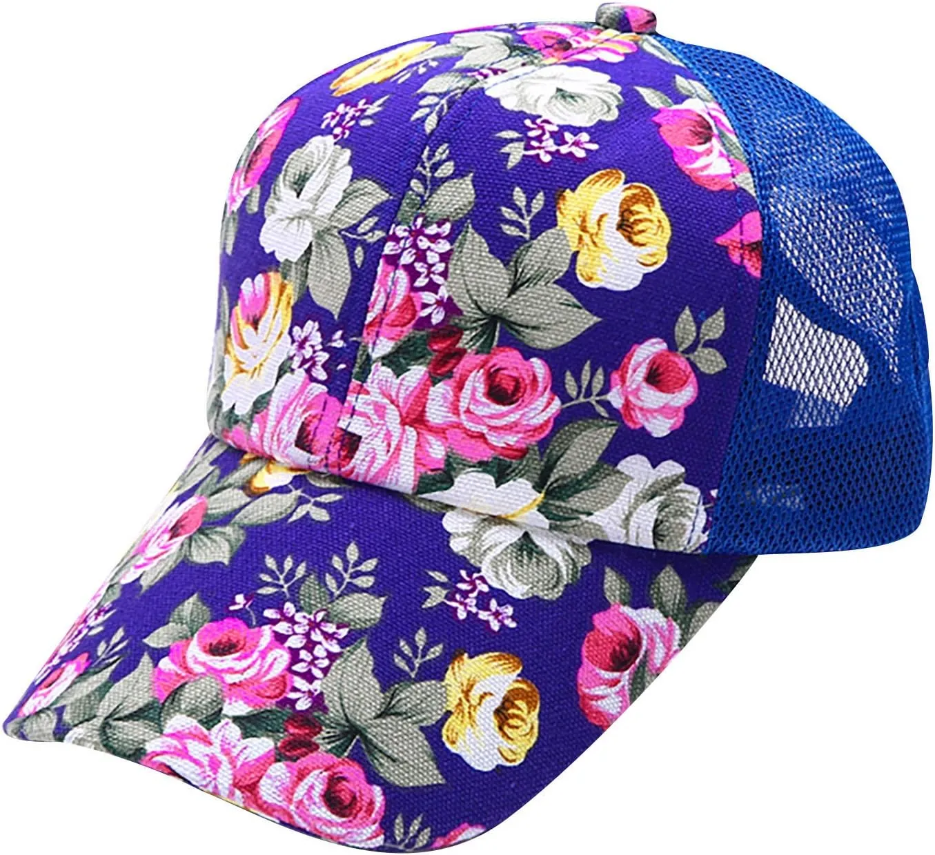 Women's Mesh Flower Print Sun Hat Fashionable Adjustable Floral Baseball Cap Casual Outdoor Sport Trucker Hat