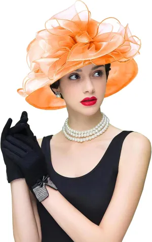 Women's Organza Cloche Bowler Hat Derby Fascinator for Tea Party Bridal Wedding Hat