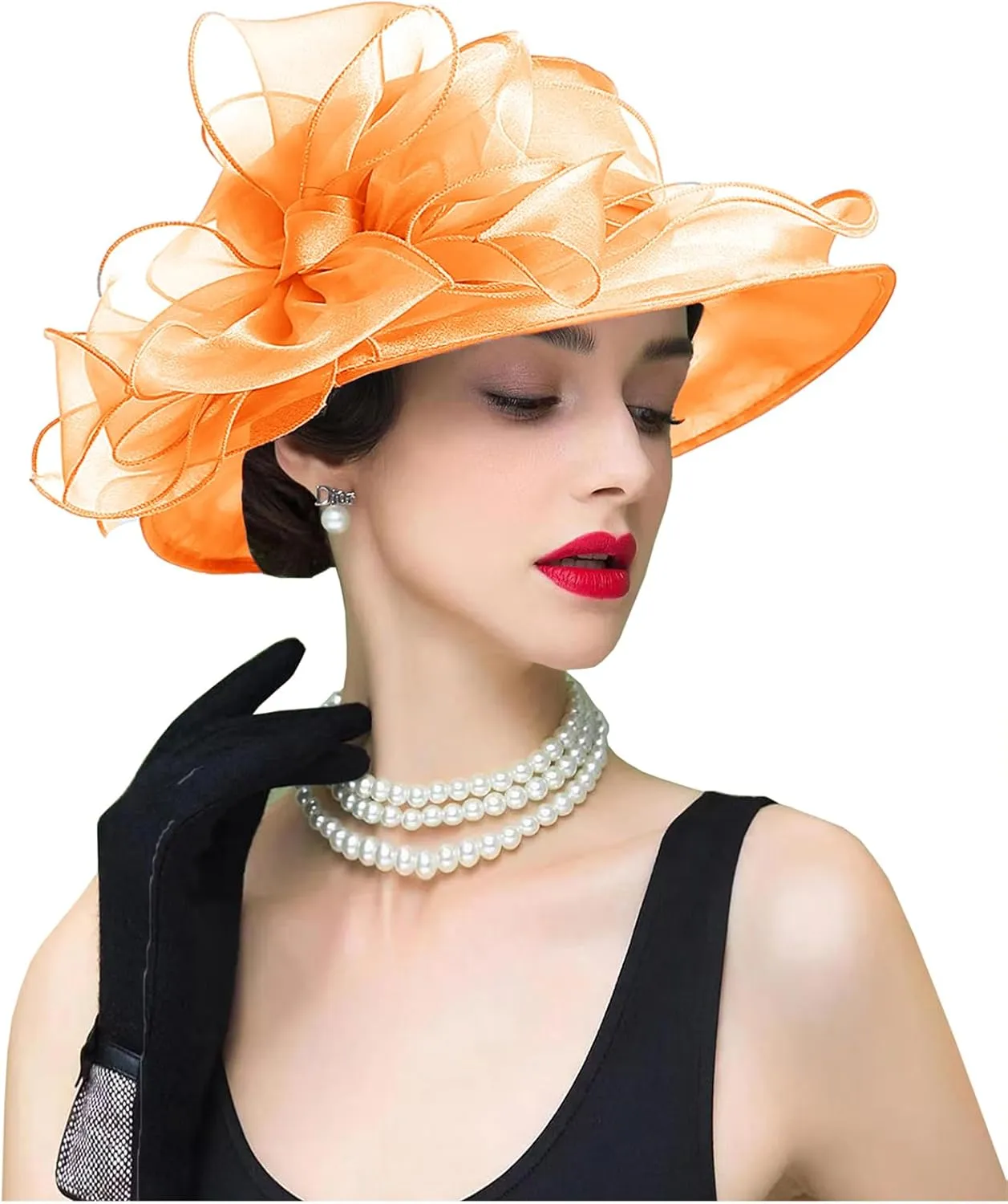 Women's Organza Cloche Bowler Hat Derby Fascinator for Tea Party Bridal Wedding Hat