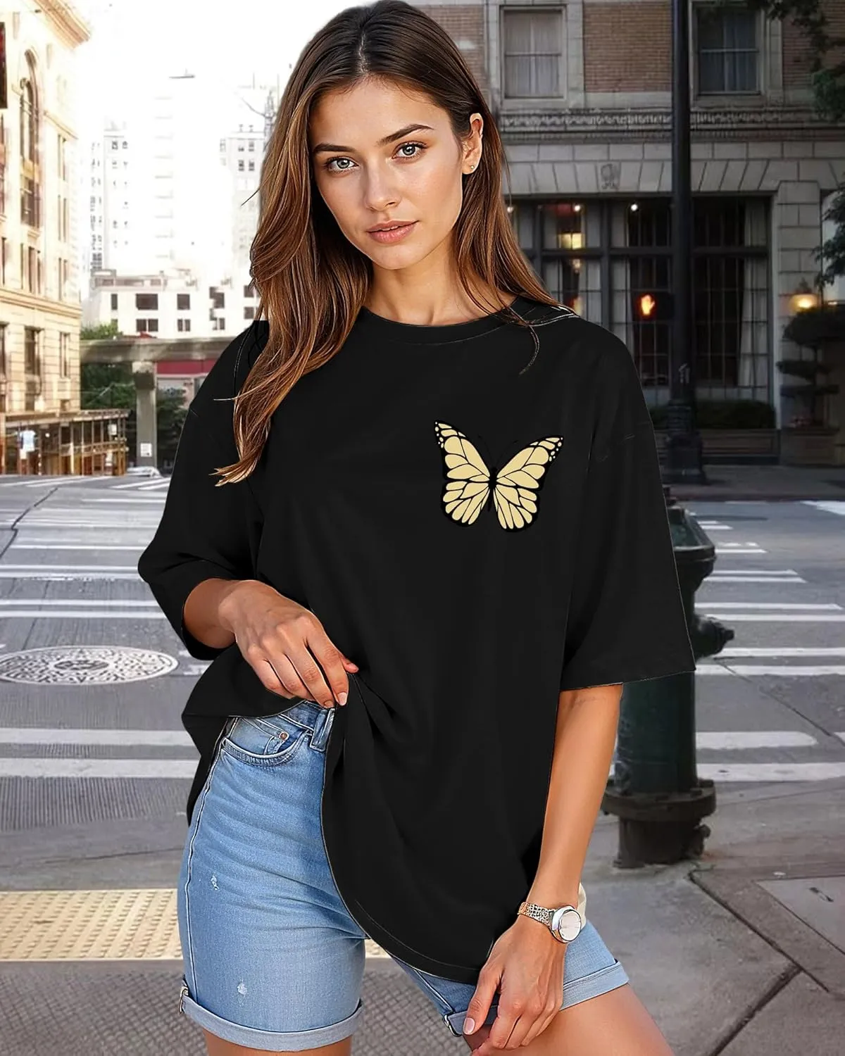Women’s Oversized Graphic Tees Vintage Casual Drop Shoulder T-Shirt Print Summer Holiday Loose Fit Tops