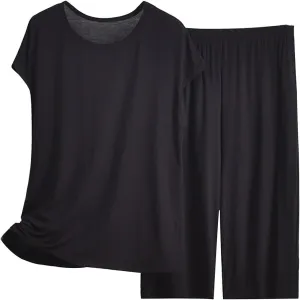 Women's Pajama Sets 2 Piece Casual Short Sleeve Tops Wide Leg Bottoms Loose Comfy Sleepwear Nightwear Soft Lounge Set
