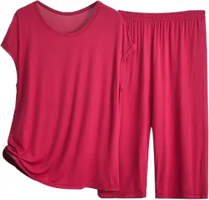 Women's Pajama Sets 2 Piece Casual Short Sleeve Tops Wide Leg Bottoms Loose Comfy Sleepwear Nightwear Soft Lounge Set