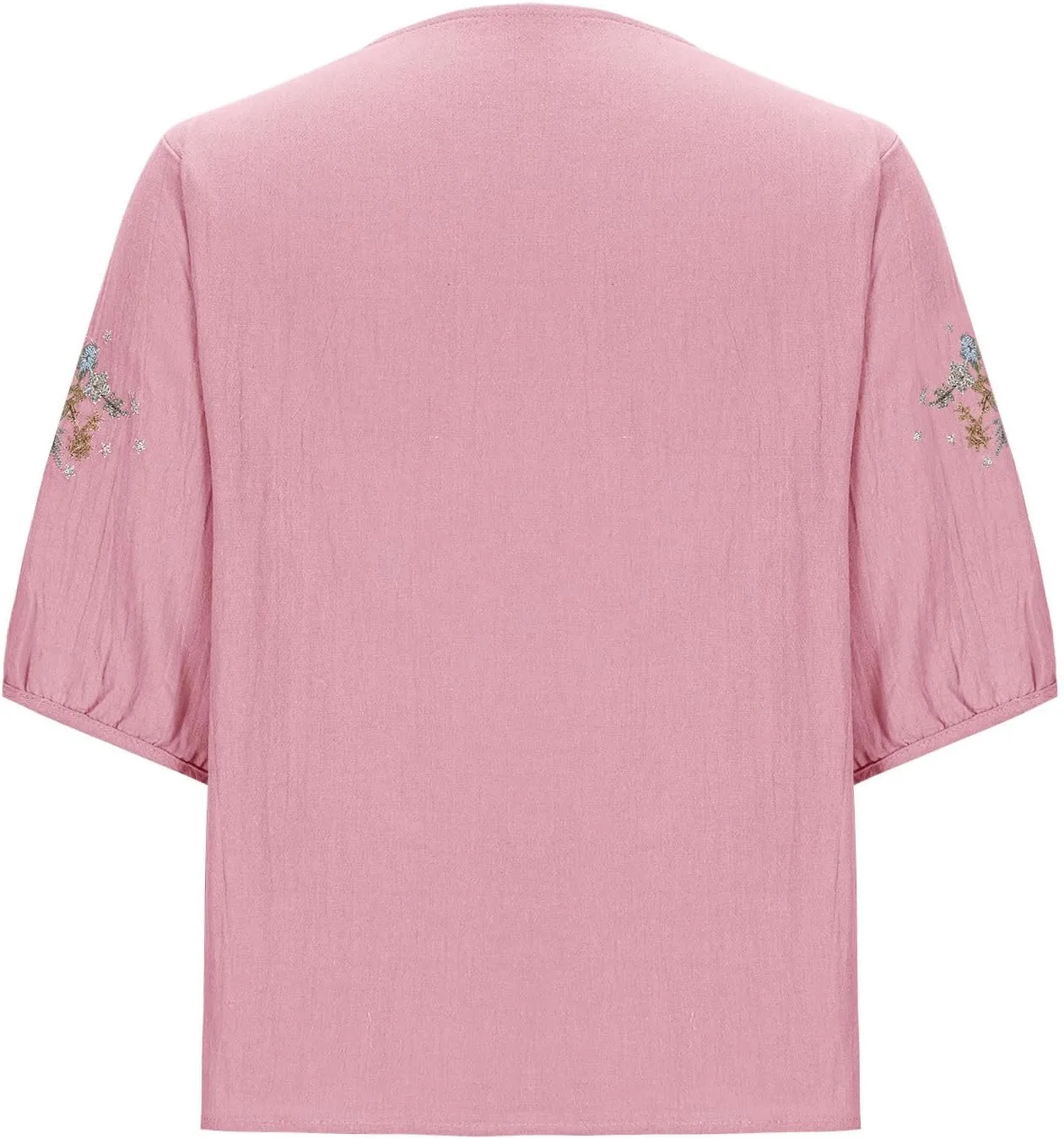Women's Peasant Tops Summer Mexican Embroidered Shirts Loose Cotton Linen Short Sleeve Blouses Fiesta Tees