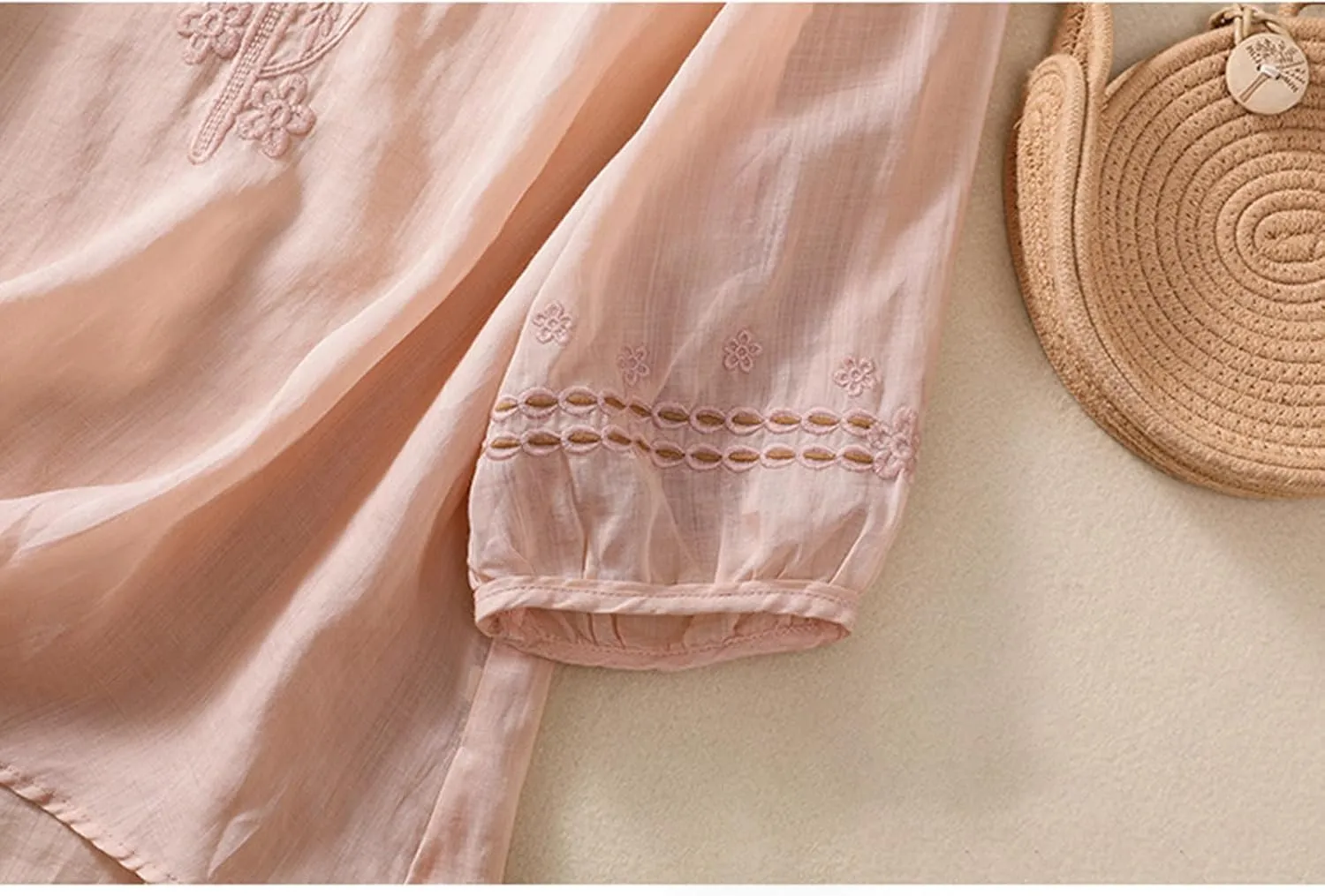 Women's Peasant Tops Summer Mexican Embroidered Shirts Loose Cotton Linen Short Sleeve Blouses Fiesta Tees