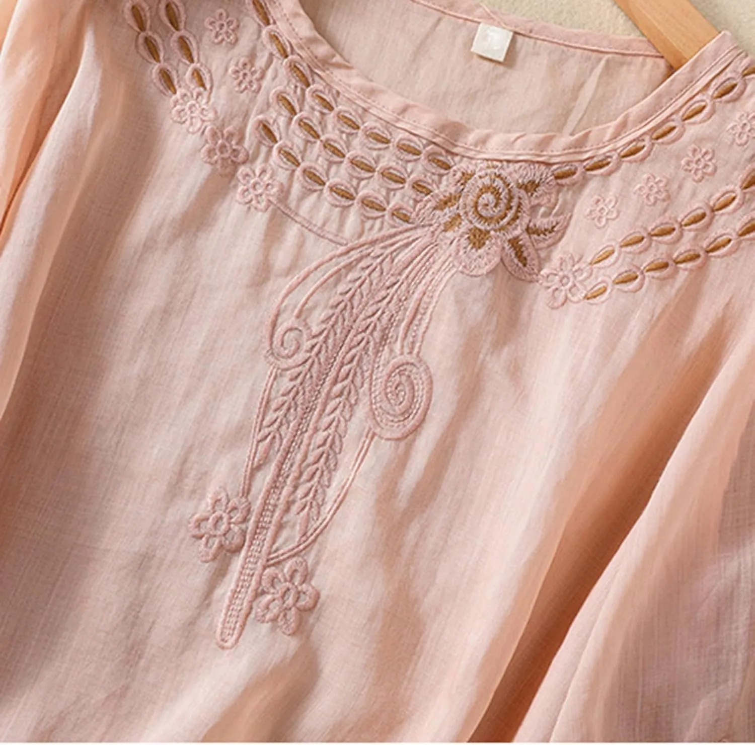 Women's Peasant Tops Summer Mexican Embroidered Shirts Loose Cotton Linen Short Sleeve Blouses Fiesta Tees