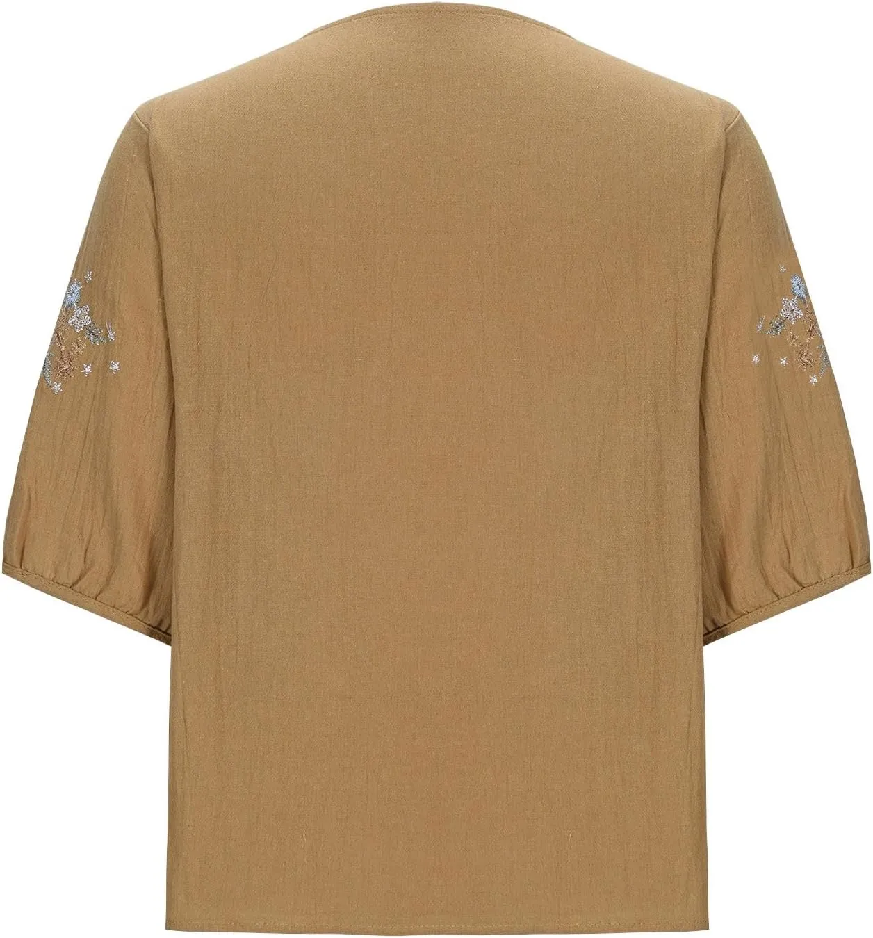 Women's Peasant Tops Summer Mexican Embroidered Shirts Loose Cotton Linen Short Sleeve Blouses Fiesta Tees