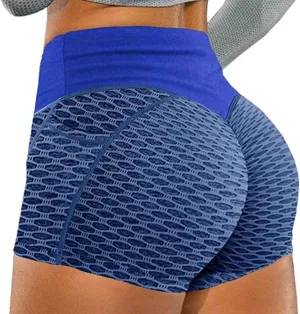 Womens Scrunch Butt Lifting Yoga Shorts with Pockets Tummy Control High Waisted Booty Shorts Textured Legging