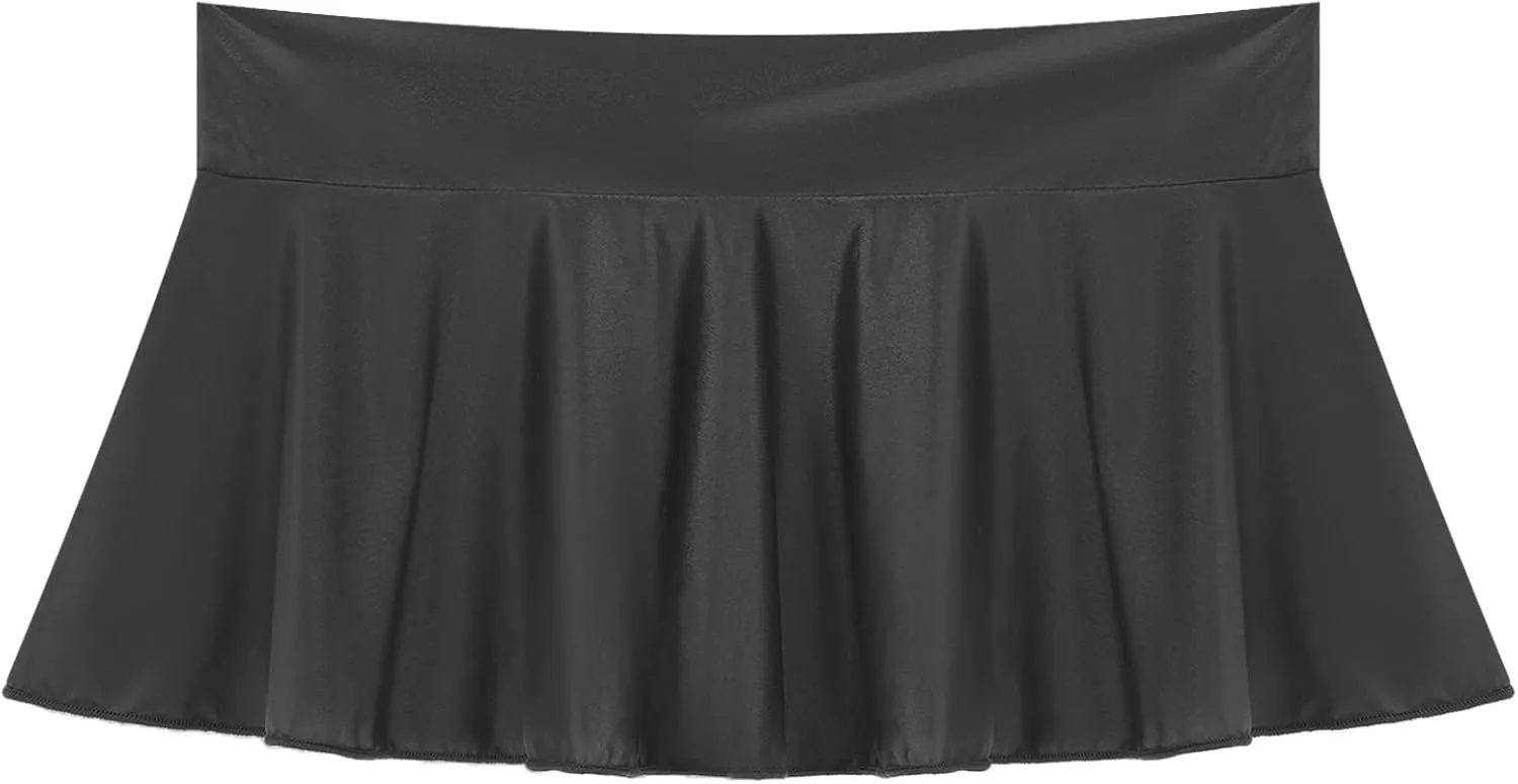 Women's Sexy Pleated Mini Skirt Solid Color Glossy Ruffle Lingerie Low Rise Miniskirt Night Club