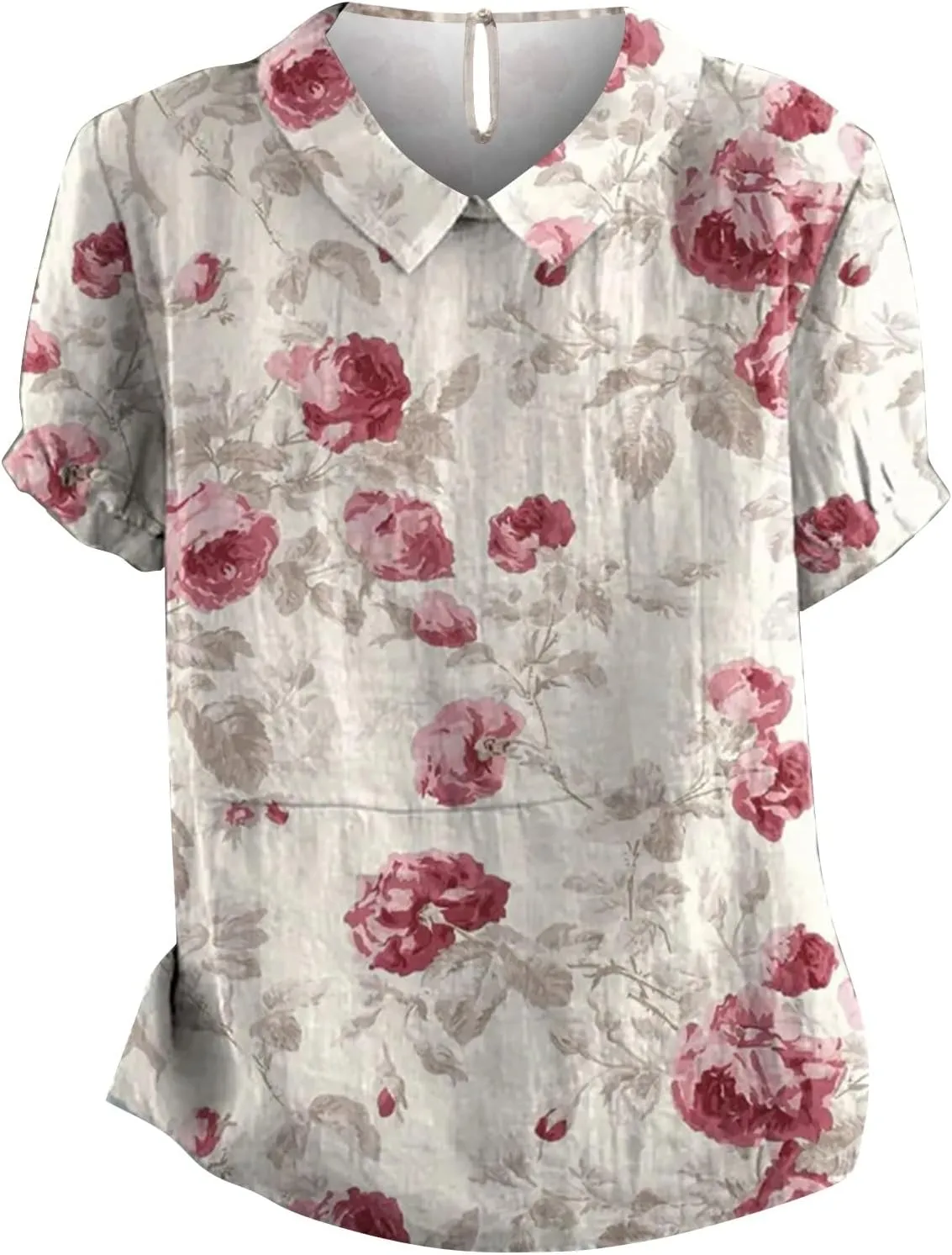 Womens Short Sleeve Button Down Shirts Loose Plus Size Short Sleeve Lapel T Shirt Linen Loose Large Size Thin Lapel Shirt