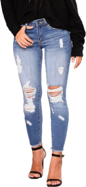 Womens Stretchy Ripped Skinny Jeans High Waisted Boyfriend Distressed Denim Pants Leggings