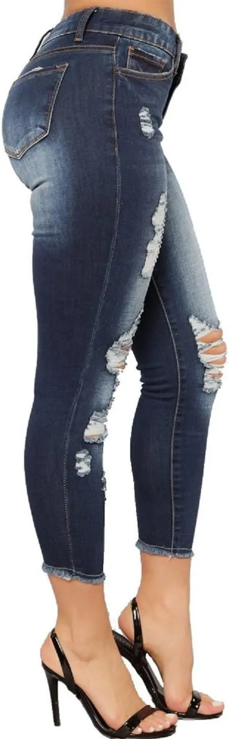 Womens Stretchy Ripped Skinny Jeans High Waisted Boyfriend Distressed Denim Pants Leggings