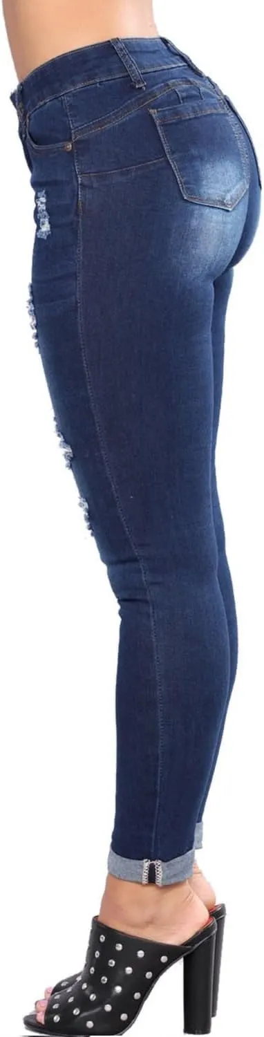 Womens Stretchy Ripped Skinny Jeans High Waisted Boyfriend Distressed Denim Pants Leggings