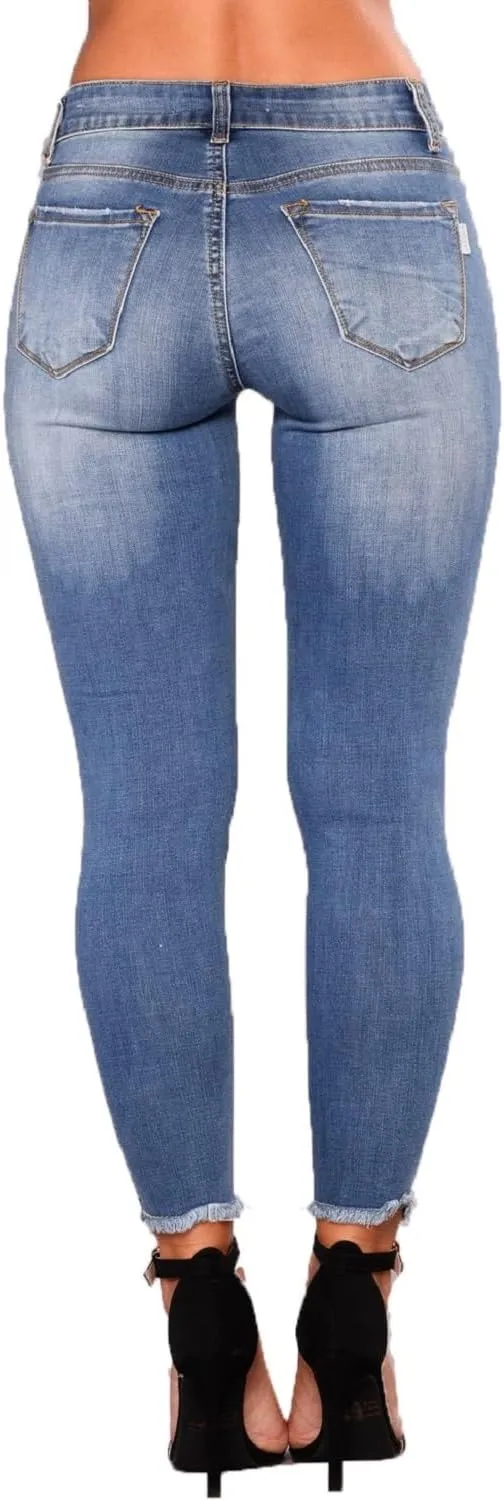 Womens Stretchy Ripped Skinny Jeans High Waisted Boyfriend Distressed Denim Pants Leggings