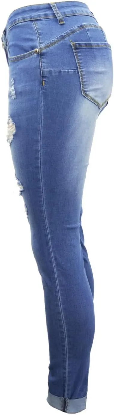 Womens Stretchy Ripped Skinny Jeans High Waisted Boyfriend Distressed Denim Pants Leggings