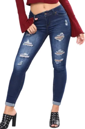 Womens Stretchy Ripped Skinny Jeans High Waisted Boyfriend Distressed Denim Pants Leggings