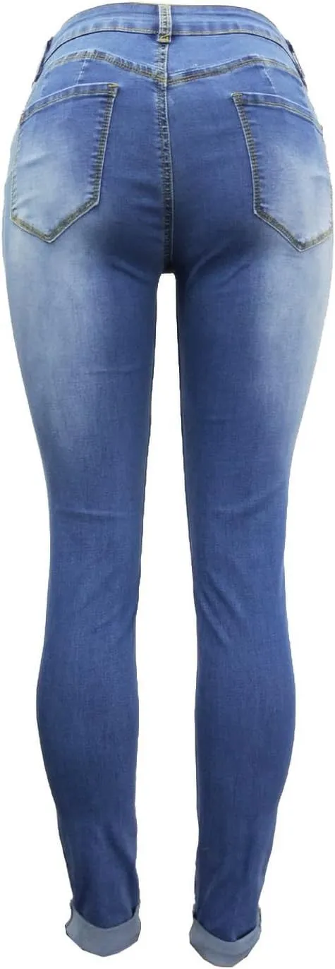 Womens Stretchy Ripped Skinny Jeans High Waisted Boyfriend Distressed Denim Pants Leggings