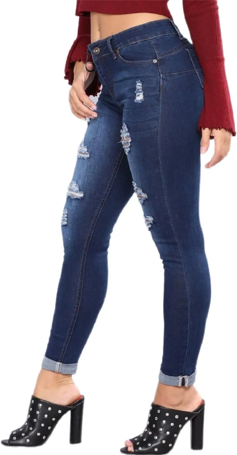 Womens Stretchy Ripped Skinny Jeans High Waisted Boyfriend Distressed Denim Pants Leggings