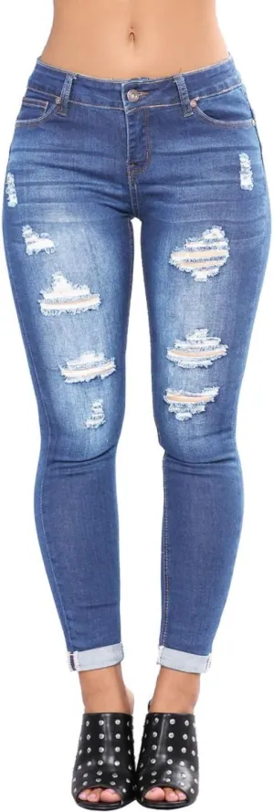Womens Stretchy Ripped Skinny Jeans High Waisted Boyfriend Distressed Denim Pants Leggings