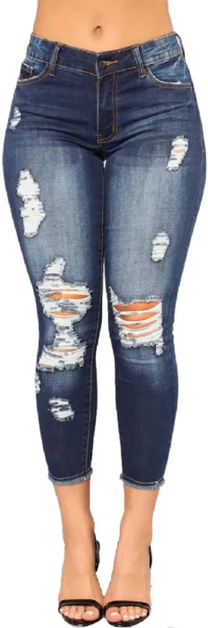 Womens Stretchy Ripped Skinny Jeans High Waisted Boyfriend Distressed Denim Pants Leggings