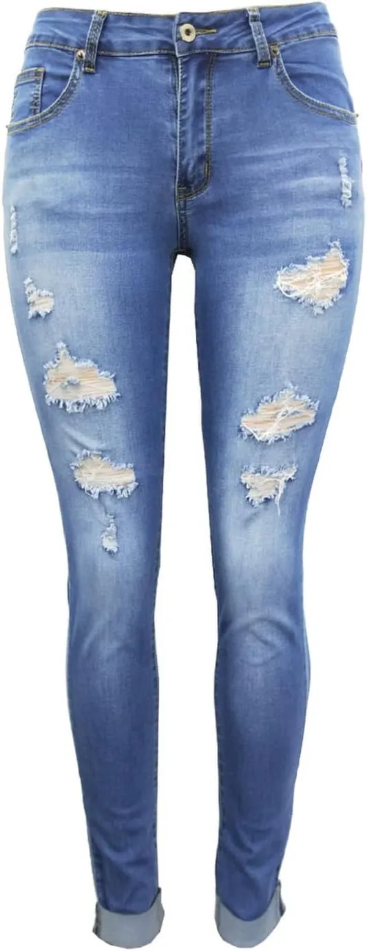Womens Stretchy Ripped Skinny Jeans High Waisted Boyfriend Distressed Denim Pants Leggings