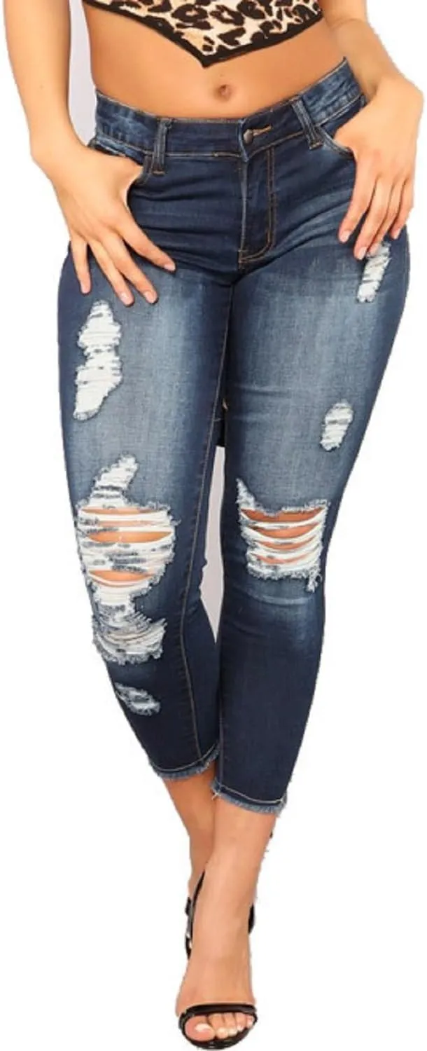 Womens Stretchy Ripped Skinny Jeans High Waisted Boyfriend Distressed Denim Pants Leggings